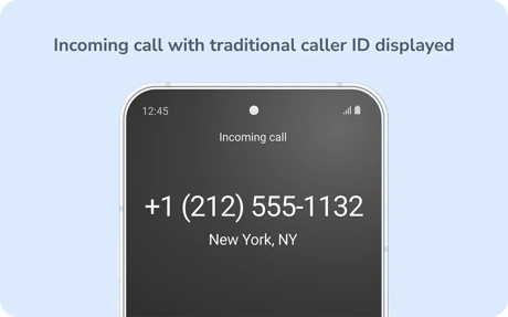 A phone screen showing traditional caller ID with only the number and location displayed.