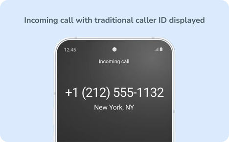 A phone screen showing traditional caller ID with only the number and location displayed.