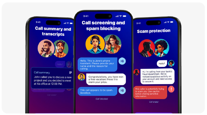 Hiya-AI-phone-screens-showing-spam-blocking-and-protection