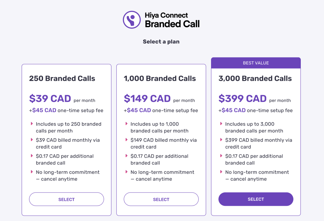In-hiya-console-Branded-Call-plan-options