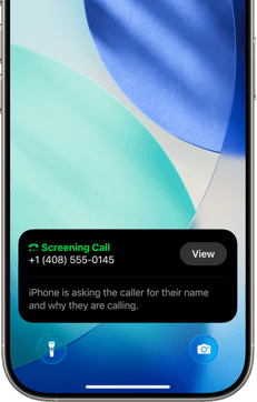 The lower portion of an iPhone screen showing the Call Screening feature from iOS 26